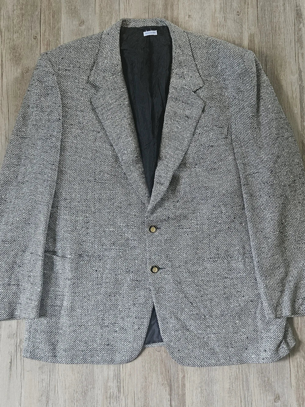 Vintage Brioni Black and White Wool Silk Blend Herringbone Tweed Blazer 46r